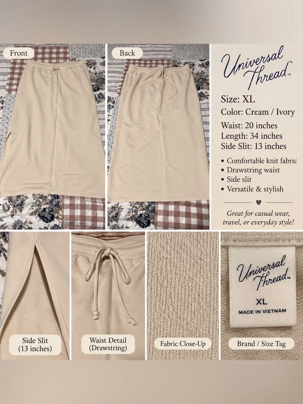 Universal Thread Cream/Ivory Midi Skirt XL Side Slit